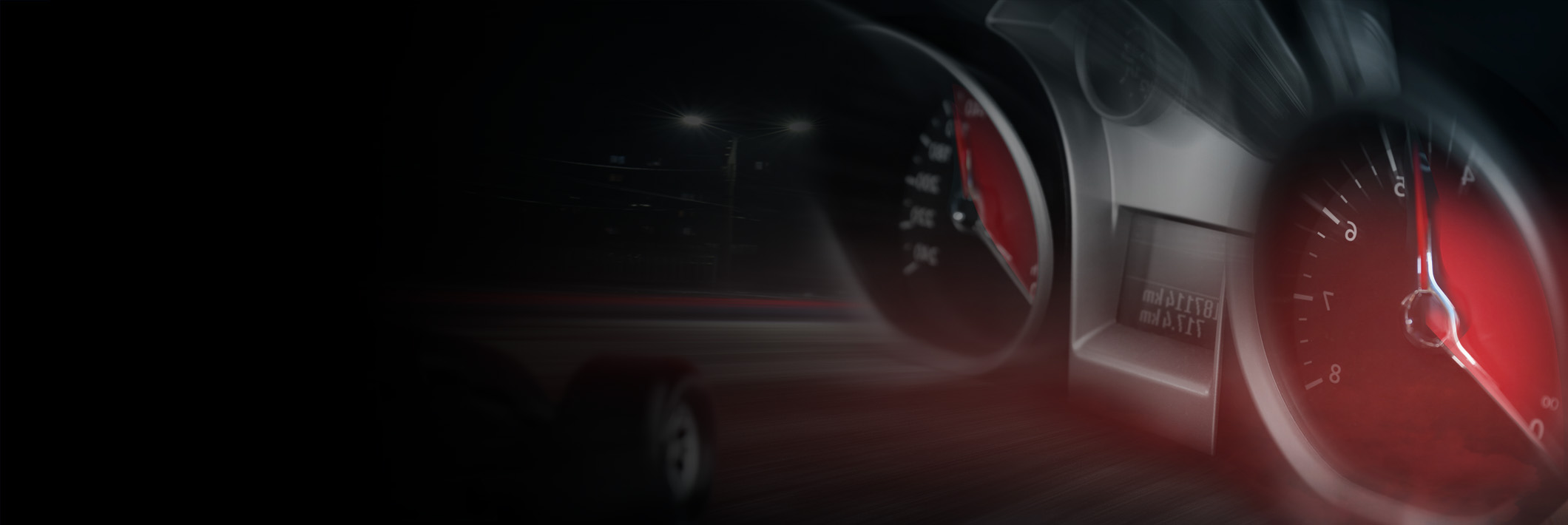 Image showing multiply exposure of speedometer, racing car and city street at night